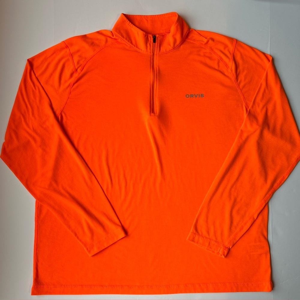 Orvis Dricast Quarter Zip Pullover Long Sleeve Shirt XL Orange UPF